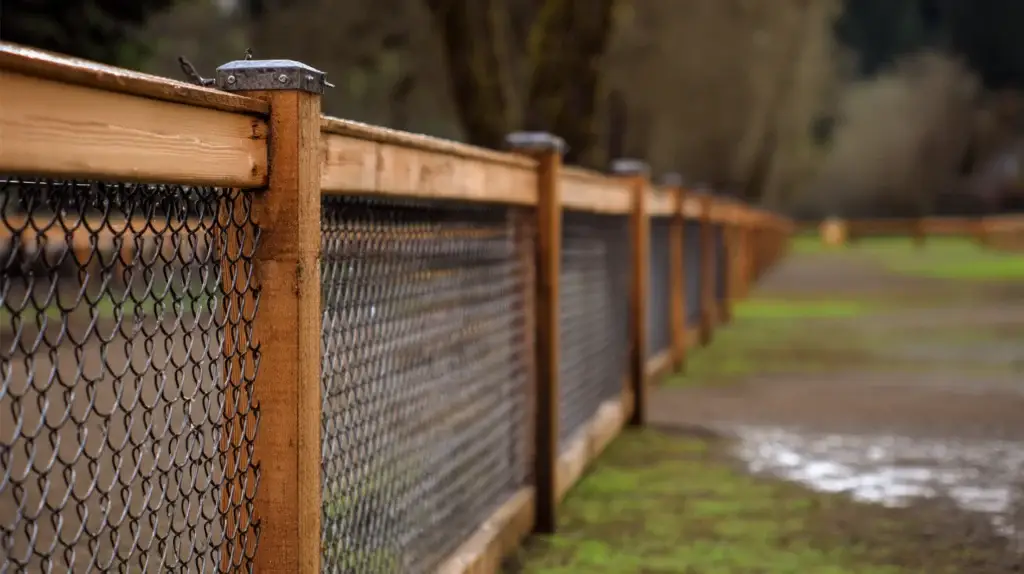 Chain Link Fence with Wood Posts