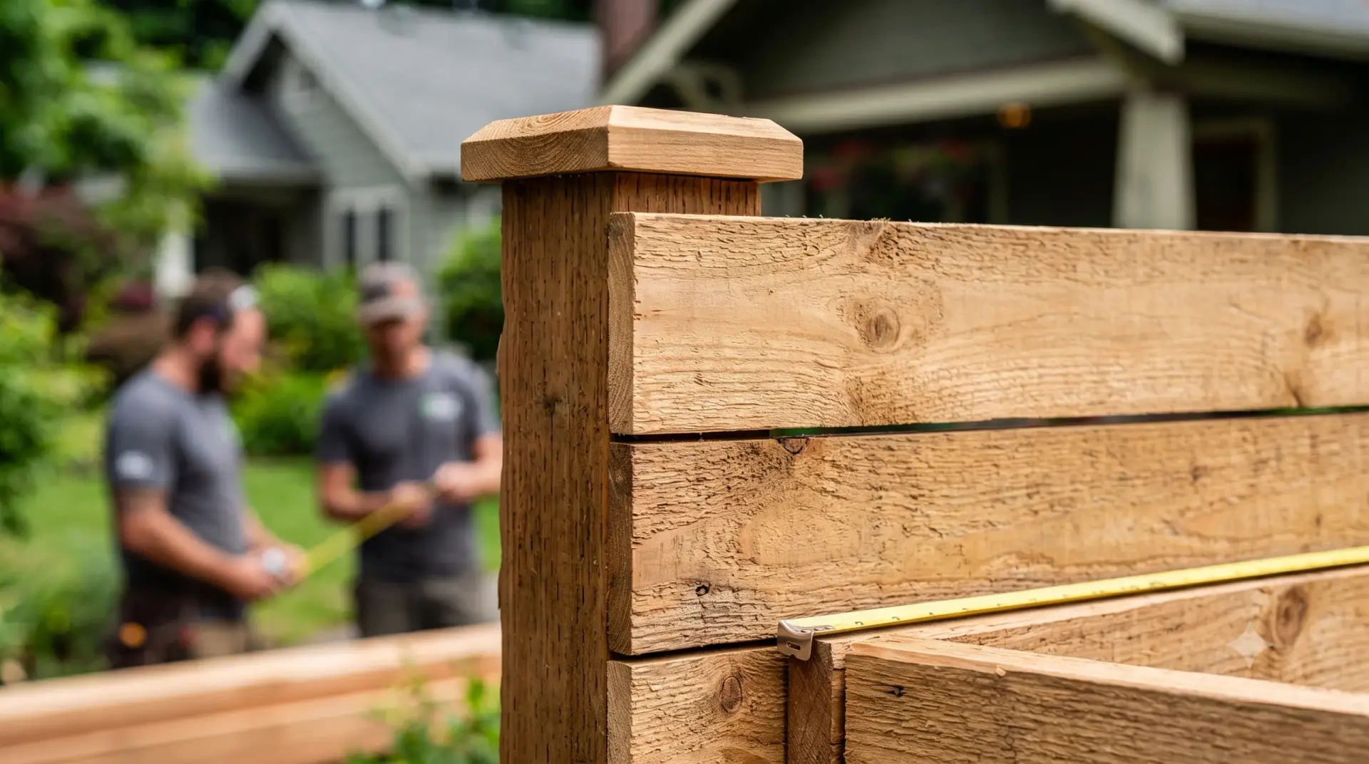 A man installs horizontal wood fence, showing the precision that determines wood fence cost per foot.